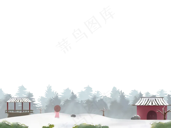 冬日装饰边框冬天中国风建筑山水,免抠元素(4000X3000(DPI:300))psd模版下载