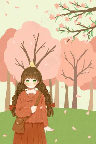 惊蛰春分春季女孩踏青春游桃花小清新