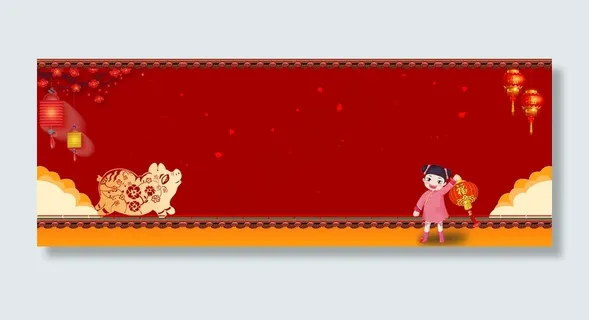 中国风猪年红色剪纸电商banner