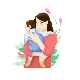 母亲节幸福母子相拥婴儿宝贝卡通