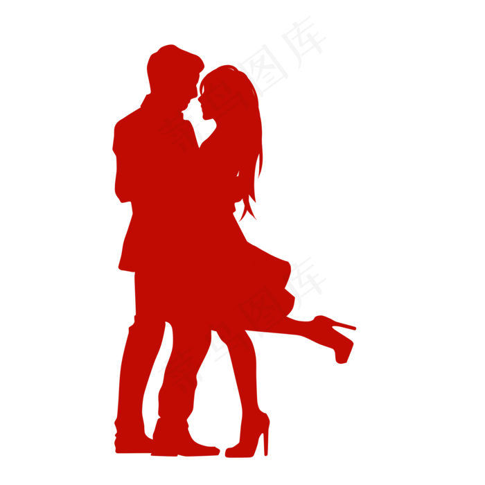 红色拥抱情侣剪影七夕情人节