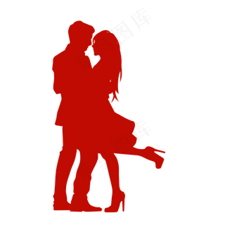 红色拥抱情侣剪影七夕情人节