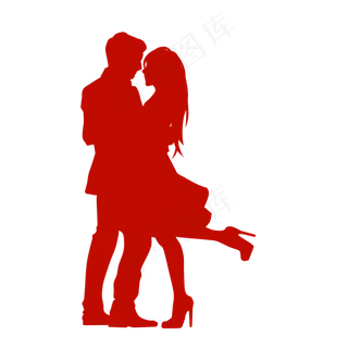 红色拥抱情侣剪影七夕情人节