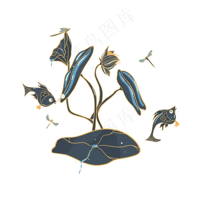 小暑大暑清凉夏天荷叶莲花蜻蜓鱼(2000X2000(DPI:72))psd模版下载