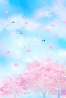 蓝色的天空飘舞的花瓣