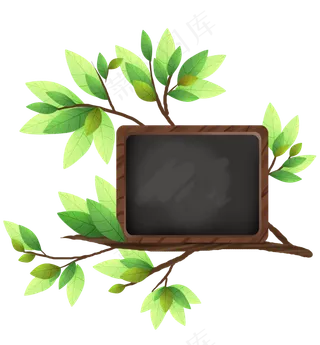 春天树上的木纹黑板,免抠元素