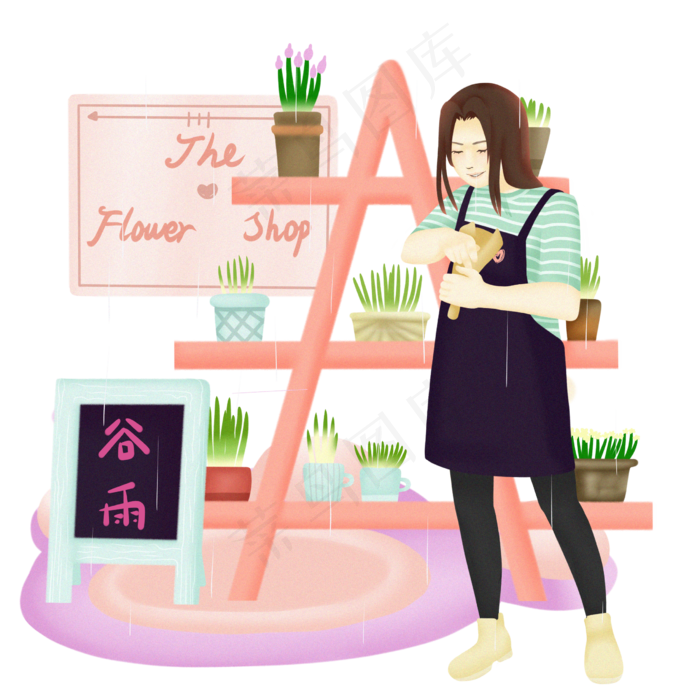 谷雨上班的小女孩(2480X2480(DPI:300))psd模版下载