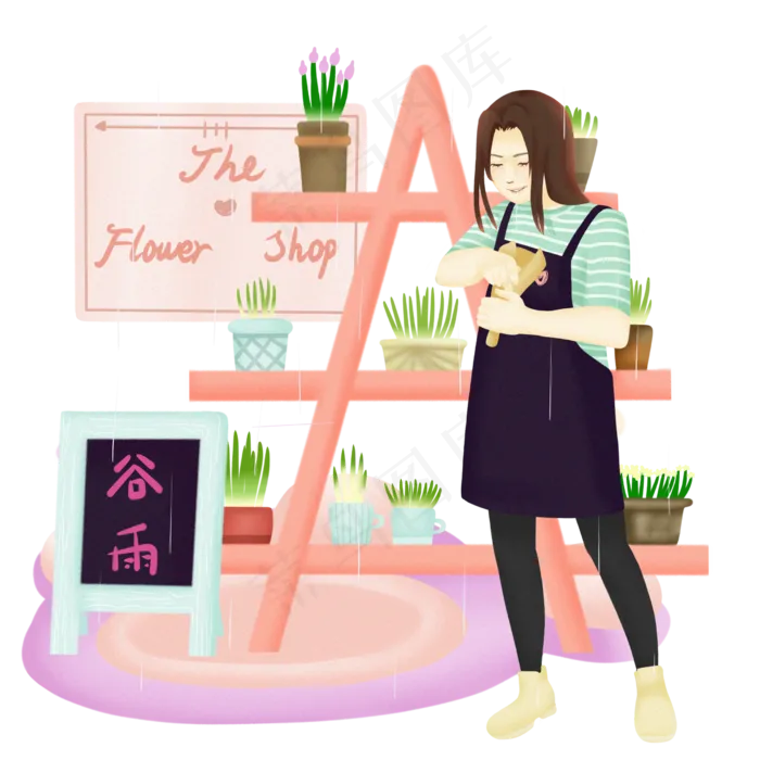 谷雨上班的小女孩(2480X2480(DPI:300))psd模版下载