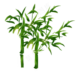 绿色竹子手绘装饰图案,免抠元素