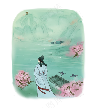 中国风古代民间山水手绘装饰图