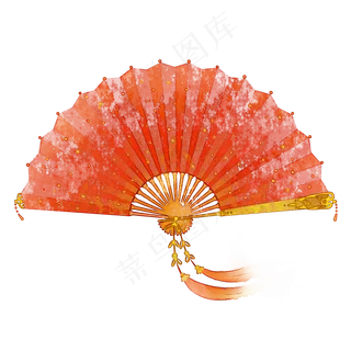 红纱折扇中式风格水墨PNG素材,免抠元素
