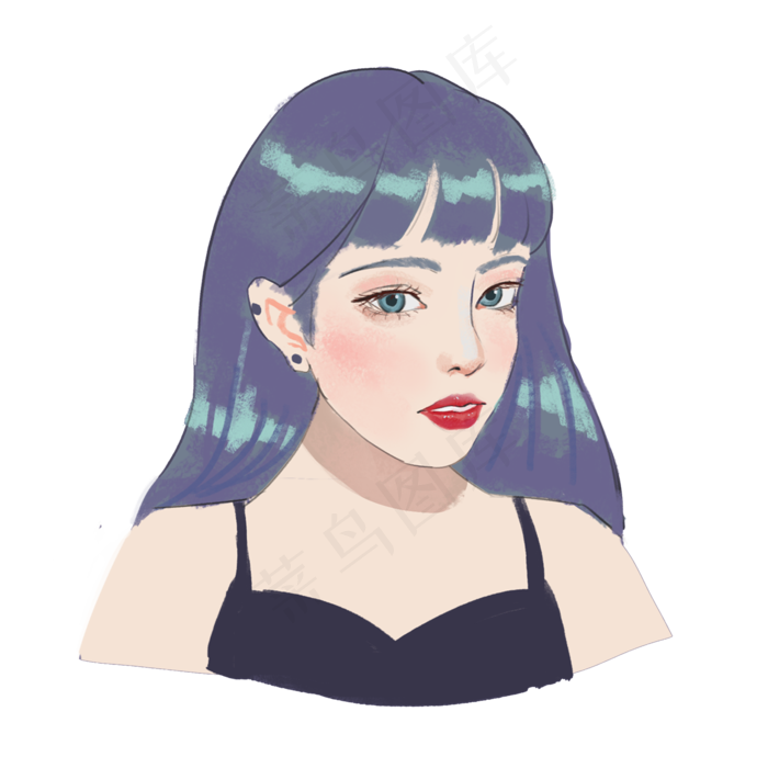 女生节唯美时尚手绘女孩,免抠元素