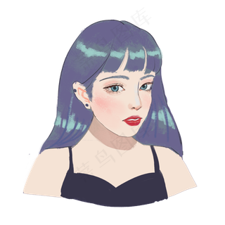 女生节唯美时尚手绘女孩,免抠元素