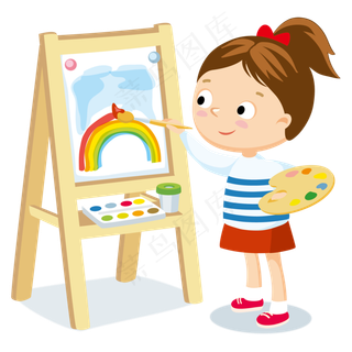 六一儿童节在画油画的女孩,免抠元素
