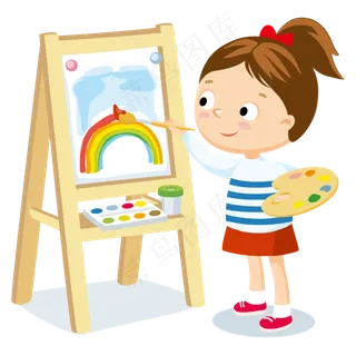 六一儿童节在画油画的女孩,免抠元素