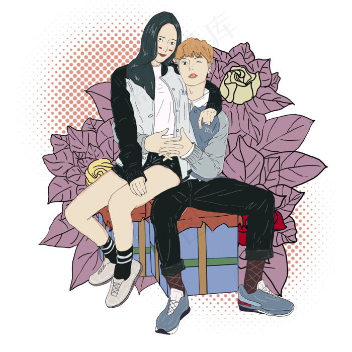 双十一情侣服装模特插图(4000X4000(DPI:300))psd模版下载