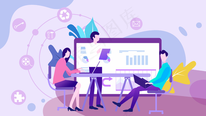 扁平风格互联网金融商务办公场景