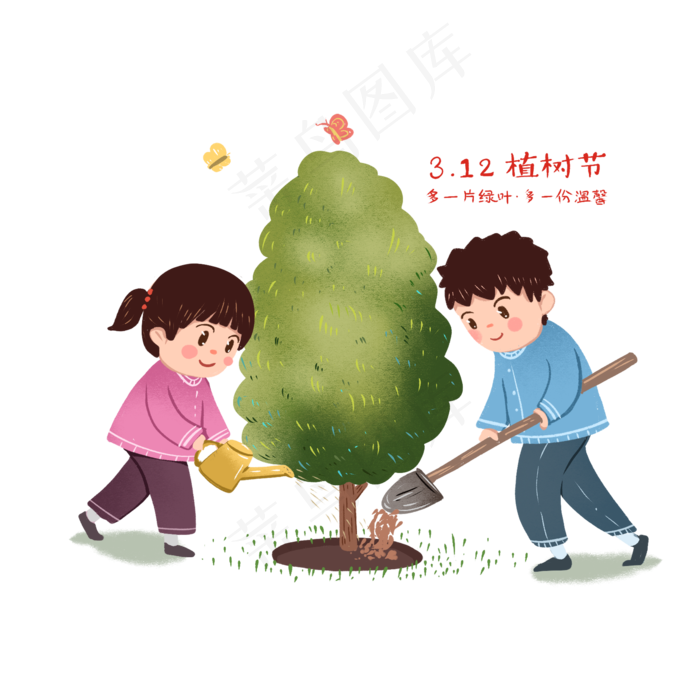 3月12植树节手绘卡通植树造林(2000X2000(DPI:300))psd模版下载