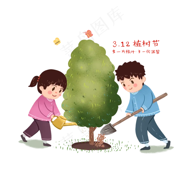 3月12植树节手绘卡通植树造林(2000X2000(DPI:300))psd模版下载