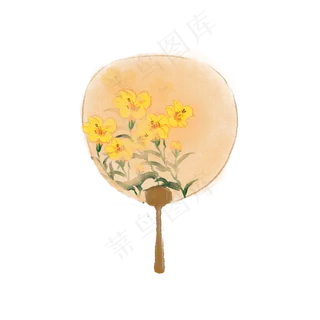 古风菊花扇子,免抠元素