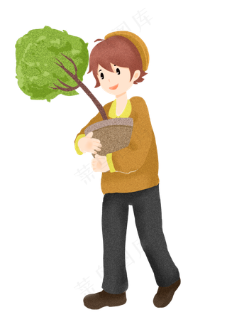 植树节拿树苗的女孩