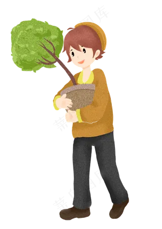 植树节拿树苗的女孩