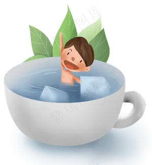 炎热夏季杯子里游泳的男孩,免抠元素