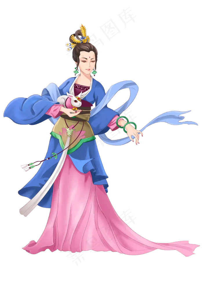 卡通手绘中秋节嫦娥人物,免抠元素(3720*5262px 300 dpi )psd模版下载