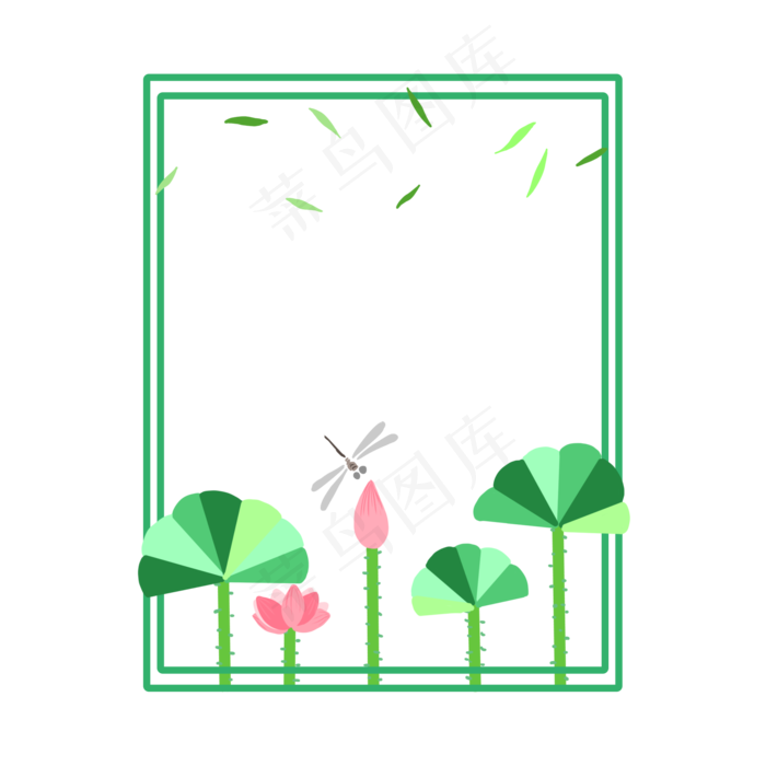 卡通蜻蜓荷花边框PNG(2000X2000(DPI:300))psd模版下载