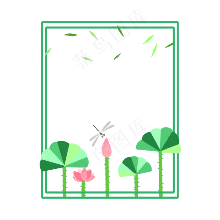 卡通蜻蜓荷花边框PNG(2000X2000(DPI:300))psd模版下载
