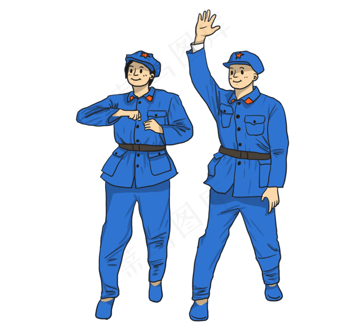 长征穿蓝色军装的红军在挥手(2089X2000(DPI:300))psd模版下载