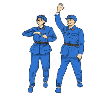 长征穿蓝色军装的红军在挥手