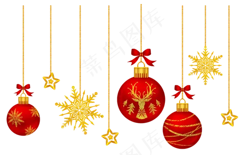 圣诞组合麋鹿烫金雪花,免抠元素