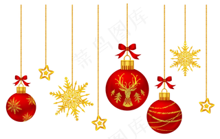 圣诞组合麋鹿烫金雪花,免抠元素