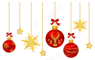 圣诞组合麋鹿烫金雪花,免抠元素