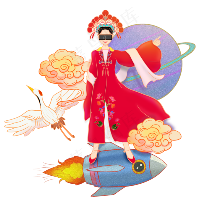 国潮花旦太空(3500X3500(DPI:300))psd模版下载