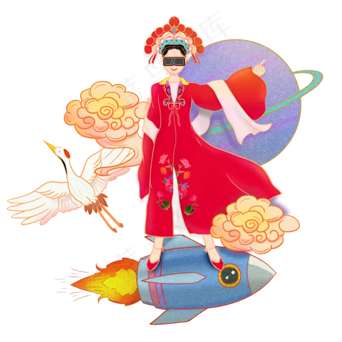 国潮花旦太空(3500X3500(DPI:300))psd模版下载