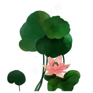 清凉中国风水彩荷叶荷花ppt可