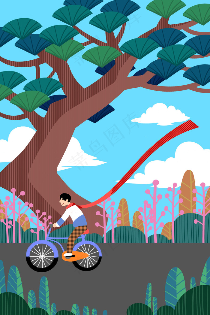 蓝色系卡通手绘风立秋节气配图