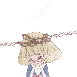 毕业水彩风低头哭泣女孩