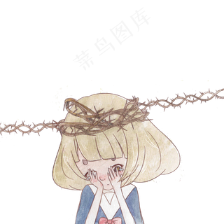 毕业水彩风低头哭泣女孩