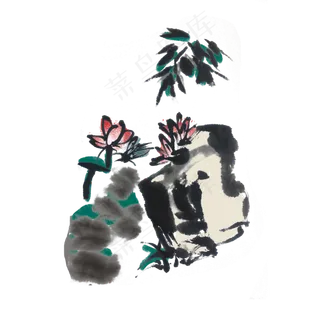 中国风夏季荷花水墨风手绘