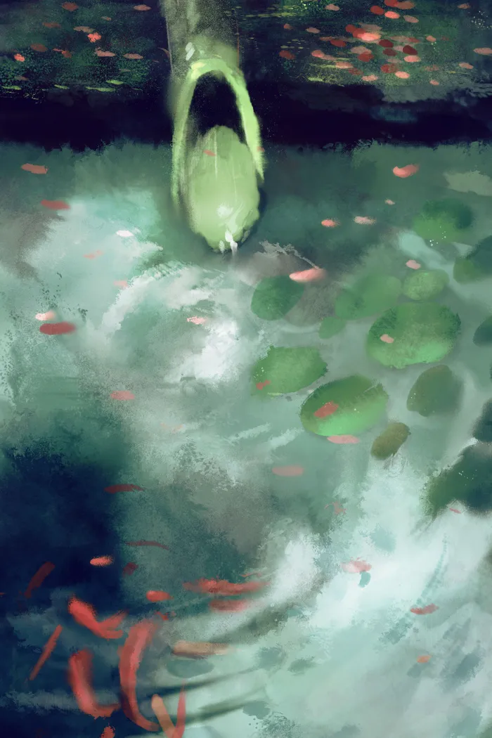 24节气绿色冷调春天春雨鱼池塘风景(3545X5315(DPI:300))psd模版下载