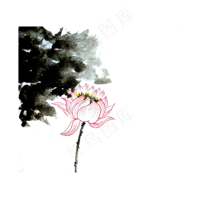 国画水墨莲花荷花PNG工笔