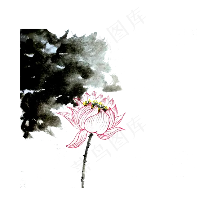 国画水墨莲花荷花PNG工笔(3000X3000(DPI:300))psd模版下载