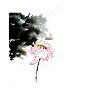 国画水墨莲花荷花PNG工笔