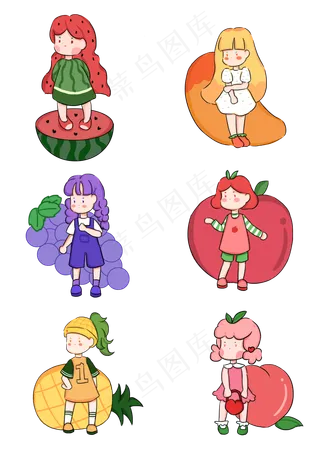 夏日水果拟人女孩卡通创意