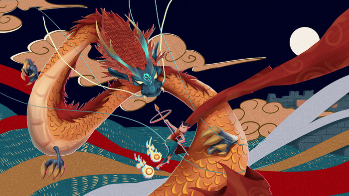 中国风撞色国潮——哪吒闹海