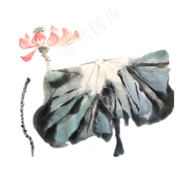 水墨荷花莲花晕染荷叶PNG夏(4000X4000(DPI:300))psd模版下载