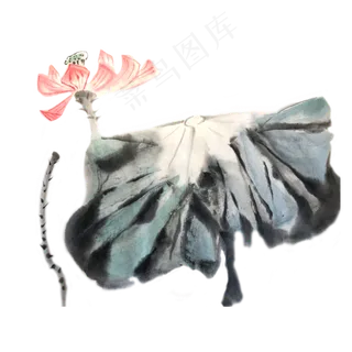 水墨荷花莲花晕染荷叶PNG夏